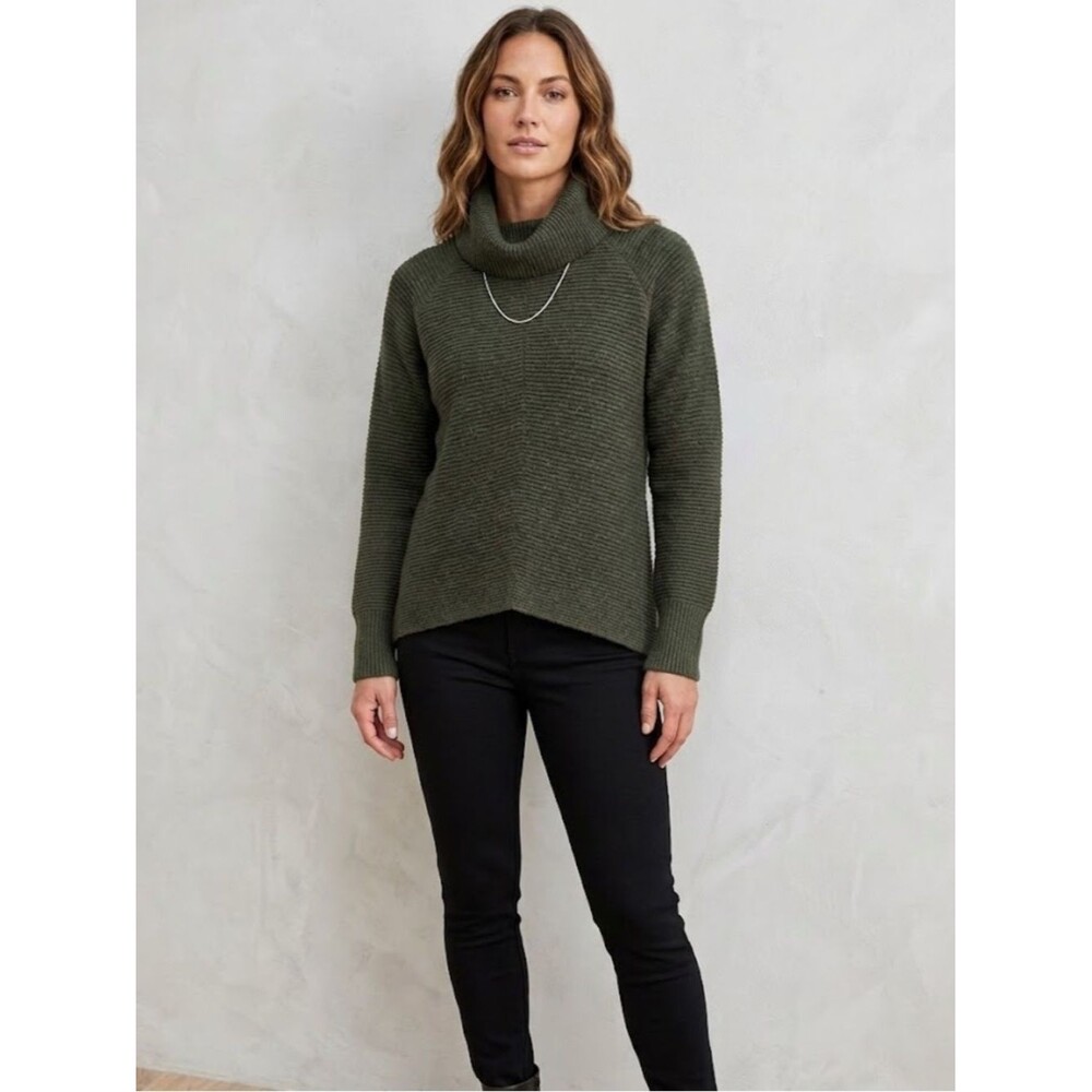 KUHL Lea Pullover Olive Green Ribbed Cowl Neck Sweater Size XS